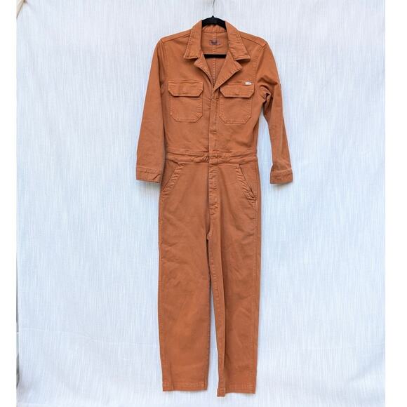 Anthropologie Mother Orange Brown The Fixer Denim Utility Jumpsuit, Size XS - Picture 1 of 13